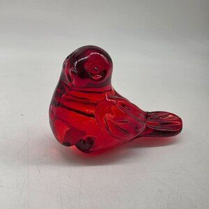 Ruby Red Glass Bird Figurine Vase Pot Edge Sitter 2" High